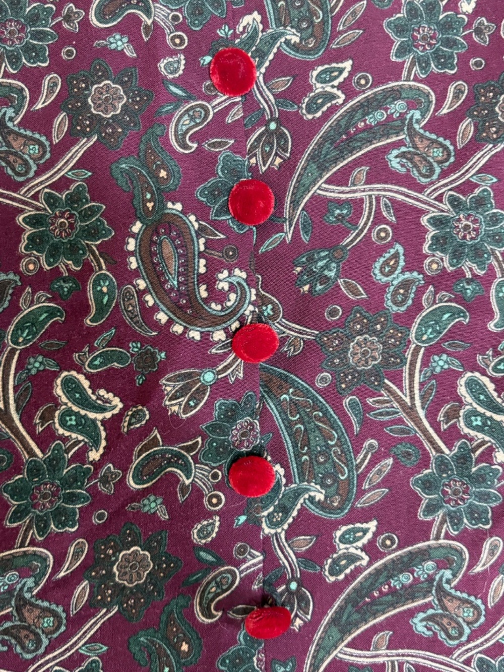 Vtg Halmoed Petites Paisley Smocked Christmas Dress With Velvet Collar/Buttons - Picture 3 of 8